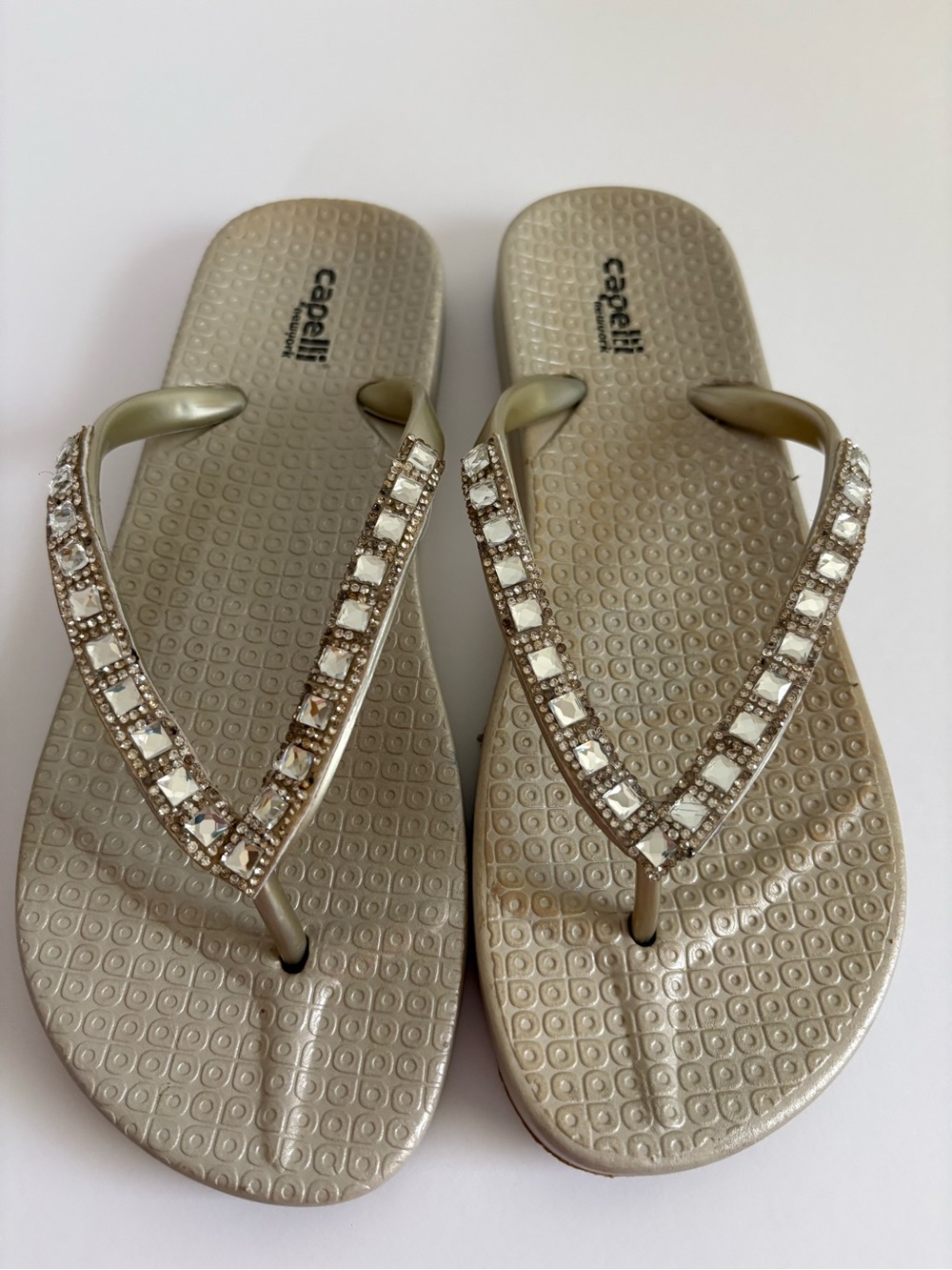 Capelli of New York Women's 7 Rhinestone-Embellished Champagne Flip-Flops